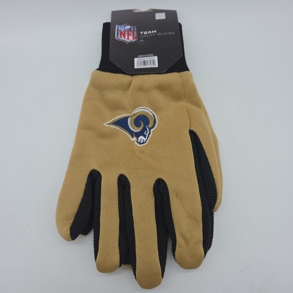 NEW Los Angeles Rams Tan Utility Gloves Black Palm No Slip Grip Embroidered Logo